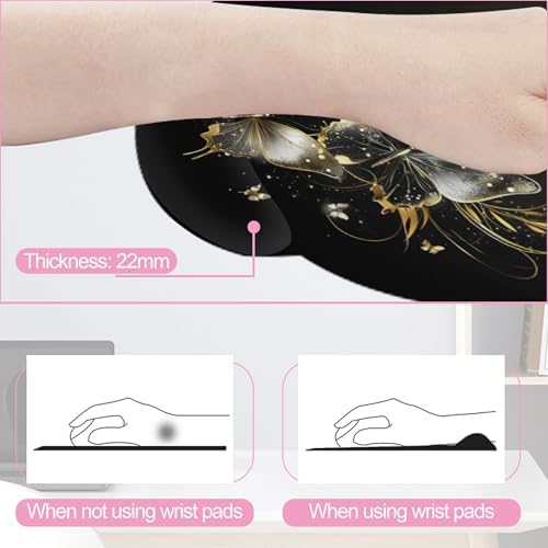Golden Butterfly Keyboard Wrist Rest Pad Mouse Pad Set,Ergonomic Mousepad Wrist Support Memory Foam Desk Pad for Gaming Office,Non-Slip Rubber Base Easy Typing for Home Office Computers