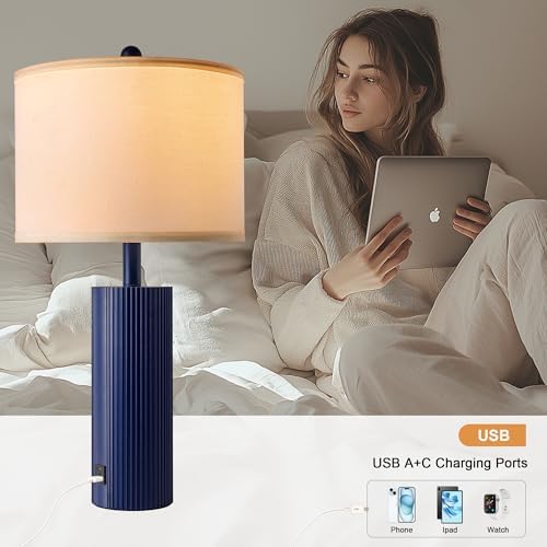 24.5” Table Lamps for Living Room Set of 2, Touch Control, Blue