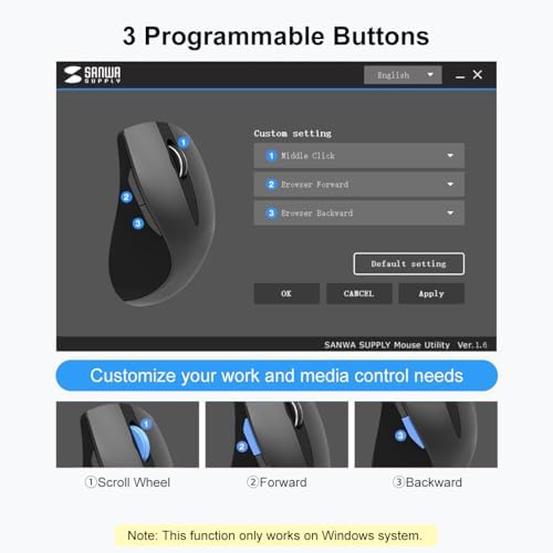 SANWA 2.4G Wireless Ergonomic Mouse, Silent Click Vertical Mouse, Black