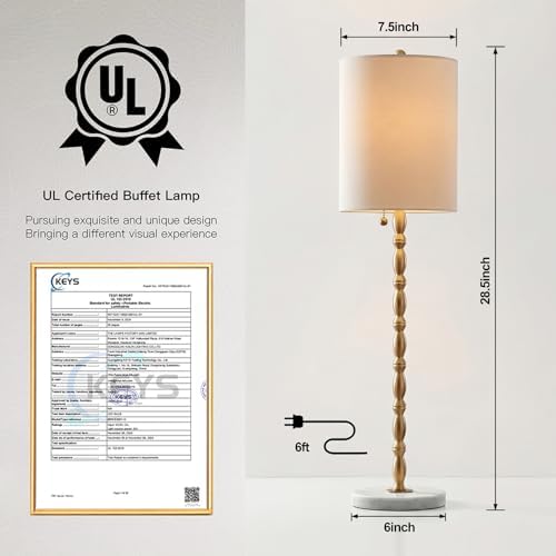 Buffet Lamps Set of 2, 28.5”H Modern Luxury Lamps with Marble Base, Brass Finish and Linen Shade, UL Certified – Elegant Lighting for a Warm Atmosphere in Entryway, Living or Dining Room