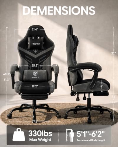 Ergonomic Gaming Chair with Footrest for Adults, Leather Mesh