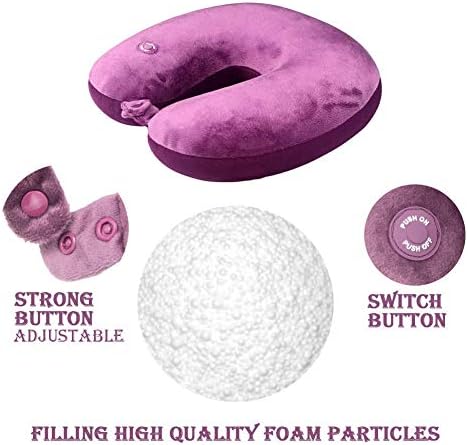 Hooshing Vibrating Neck Pillow Portable Travel Neck Pillow Massage, Fuchsia