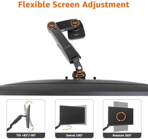 Amazon Basics Gas Spring Single Monitor Arm Desk Mount, Adjustable Tension, Fits 15–27 Inch Monitors, Supports 4.4–15.4 lbs, VESA 75x75/100x100, Black