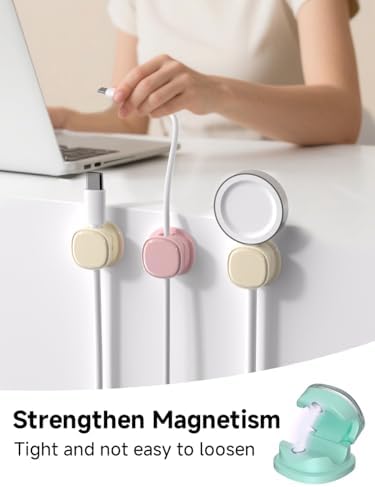 Magnetic Cable Clips, Adjustable Cord Holder Management, Adhesive Wire Keeper Organizer for Home Office Desk Phone PC Car Wall Desktop Nightstand Appliance (9-PCS Purple_Apricot_Cyan)