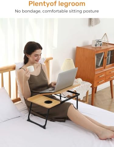 Lap Desk for Couch/Sofa/Floor, 5-Angle Adjustable Bed Desk with Foldable Legs &Cup Holder, Light Weight Bed Tray Table for Writing/Eating/Reading, Portable Laptop Stand for Adults, Kids