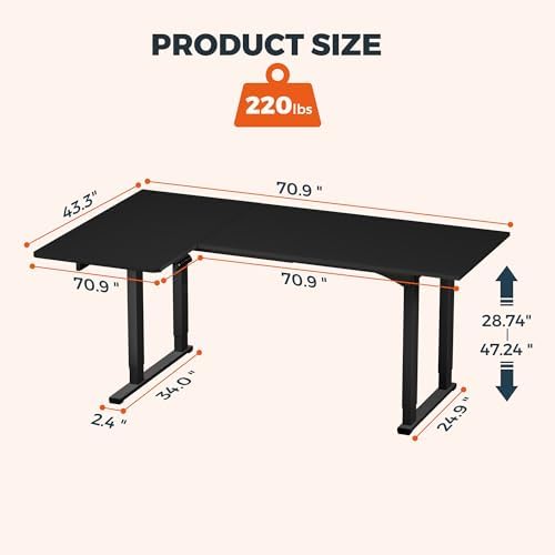 71x43'' 4 Leg L-Shape Large Standing Desk,Electric Desk for Home