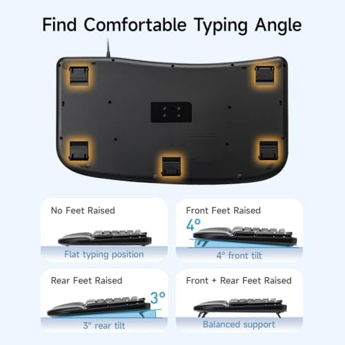 SANWA Wired Ergonomic Keyboard, Curved Wave Keyboard with Cushioned Wrist Rest, Compact Full-Size Layout, USB-A & C Port, 13 Shortcuts Keys, Natural Typing, Compatible with Win/Mac, Laptop, PC, Black