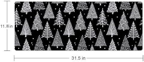 Gaming Large Mouse Pad with Stitched Edges, Christmas Tree Black White Leaf Circle Polka Dot Desk Mat, Extended Keyboard Pad, Non-Slip Rubber Base Desk Pad for Keyboard and Mouse, 31.5X11.8 inch