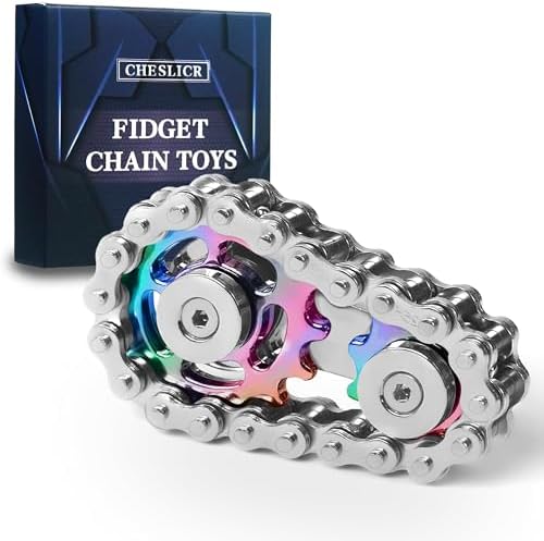 Fidget Spinner Toy for Adults Metal Figette Bike Chain for Adult Men Pain Stim ADHD Teen Cool Gadgets Quiet Desk Offices Anxiety Relief Items Stress Tool Sensory Spiky Easter Basket Stuffer - Color