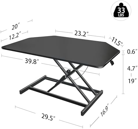 Aconcept 40 inch Black Corner Height Adjustable Standing Desk Converter, One-Click Sit to Stand up Desk Riser, Pre-Assembled for Dual Monitor and Laptop Workstation