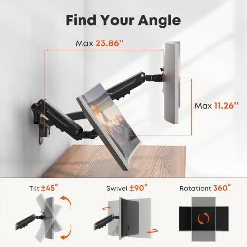 Dual Monitor Wall Mount for 27-45 inch Flat/Curved Computer Screens
