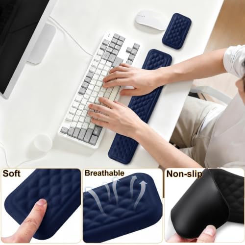 Keyboard Wrist Rest Mouse Wrist Support, Memory Foam Wrist Rest Pad for Computer Laptop, Ergonomic Wrist Cushion Support for Typing Pain Relief, Gaming Home Office, Navy Blue