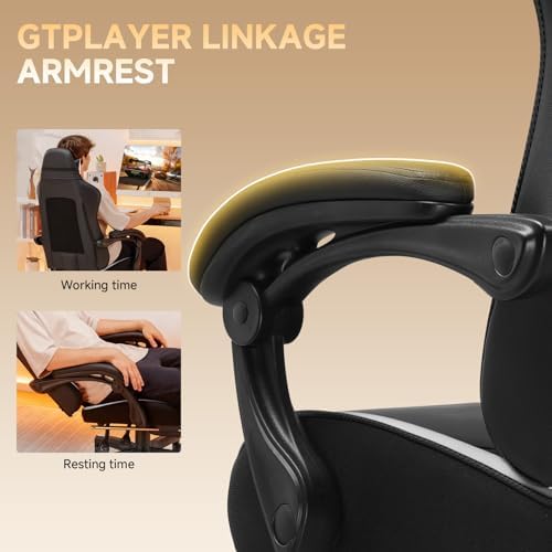 GTPLAYER Gaming Chair, High Back Leather Computer Gaming Chair with Footrest, Ergonomic Height Adjustable Office Chair with Removable Cover and Lumbar Support for Gaming & Work,White