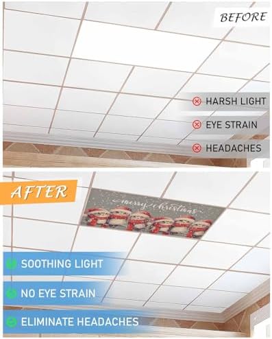 Christmas Red Magnetic Fluorescent Light Covers for Ceiling Lights 2 x 4 Feet,Snowflakes Vintage Owl Watercolor Grey Office Classroom Kitchen Drop Ceiling Light Covers Filters Shade Panel 4 Packs