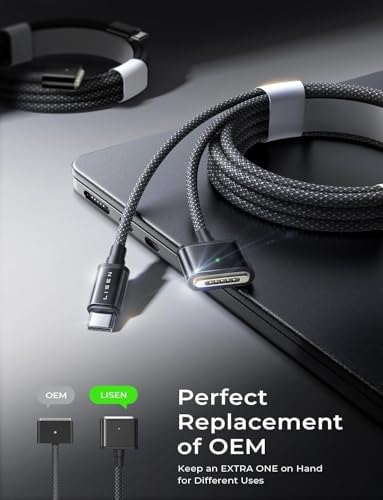 LISEN MacBook Charger Magnetic 140W 3 Cable MacBook Pro Charger, Dark 6.6FT