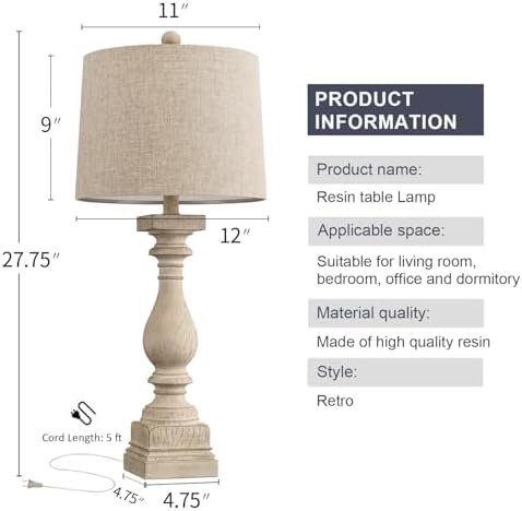 BOBOMOMO Retro 27" USB Charging Ports A/C Wash-White Farmhouse Lamps for Bedrooms Side Table Lamps Bedside Lamp for Nightstand Living Room 1 Pack (Blubs not Included)