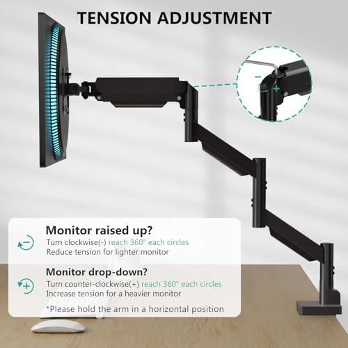 WALI Extra Long Single Monitor Arm for 17-38 inch Screens, up to 26.4 lbs