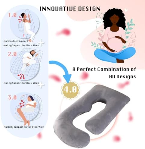 ALLOPERA Pregnancy Pillow, Full Body Maternity Pillow 57 inch, with Removable Washable Cover - Sleep Support for Legs, Back, Neck, Shoulder, HIPS, Belly for Pregnent Women, Velvet Cover(Grey)