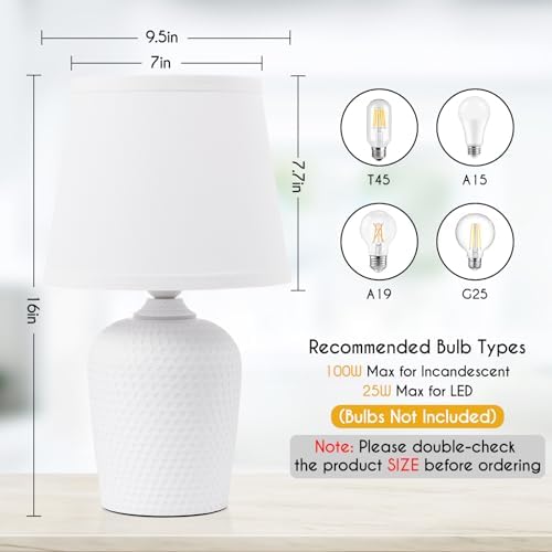 16’’ Table Lamps Set of 2 for Bedroom, Bedside Nightstand Lamp White