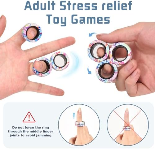Magnetic Rings Fidget Toys for Adults,Fidget Spinner Rings for Anxiety Relief Therapy Toys for Teens Boy and Girl Ages 8-13,Gift for Kids Party Favors Stocking Stuffers,3pcs