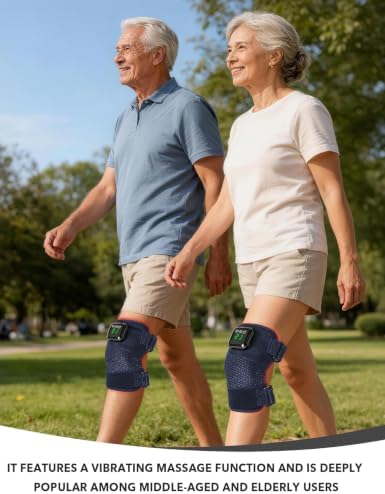 Red Light Therapy Knee Massager with Heat: Blue Cordless Vibration Massage Knee Wrap 6000mAh Rechargeable Near Infrared Light Device 660nm & 850nm for Knee Shoulder Elbow, Gifts for Men Father's Day