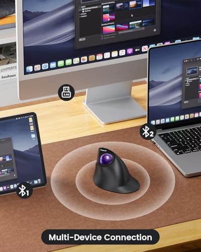 ProtoArc EM05 NL Wireless Vertical Trackball Mouse, 5 DPI Levels, Purple