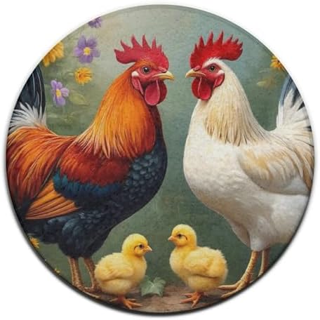 Room Sofa Yoga Soft Round Carpet, Home Decor Non Slip Kitchen Office Circle Rug, Machine Washable Modern Round Area Rug Chicken Rooster Garden Sunflowers Painting, 24inch