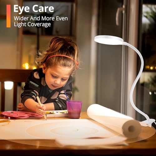 iFalarila Reading Light with Remote, LED Desk Lamp Clip on [1H Timer & Nightlight] RA>95 Dimmable Flexible Gooseneck, Reading Lamp with Clamp for Table - 4.7'' (Adapter Included)