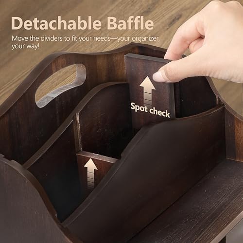 Rebee Vision Acacia Wood Mail Organizer for Desk Room Decor, Dark Brown