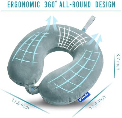 Fabuday Travel Neck Pillow Memory Foam for Airplane Traveling Gray Blue