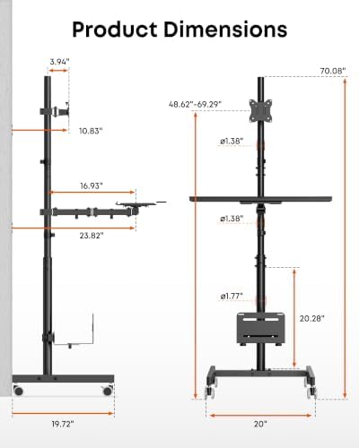 Mobile Computer Workstation Cart for 17''-32” Screens, 3-in-1