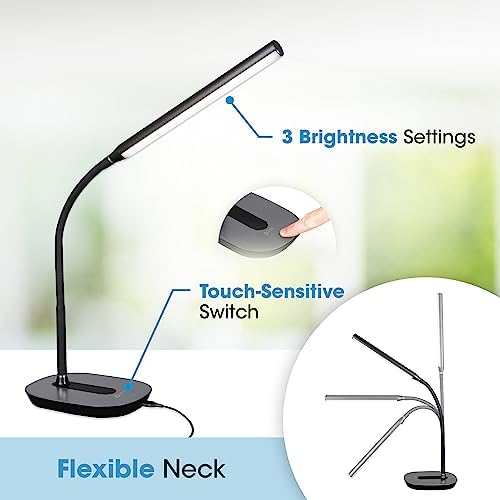 OttLite Strive LED Desk Lamp with USB Port, Black