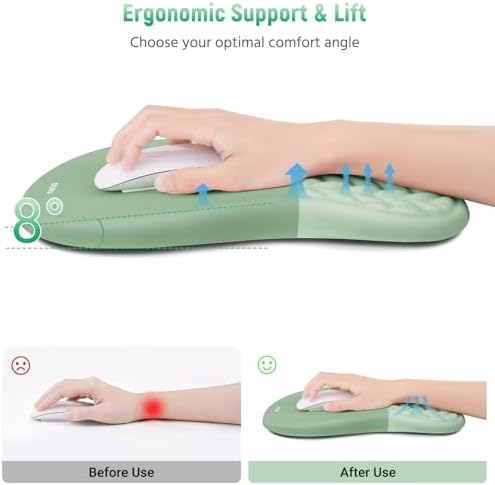 MOSISO 3 PCS Ergonomic Wrist Rest with Keyboard Stand Set, Antique Green