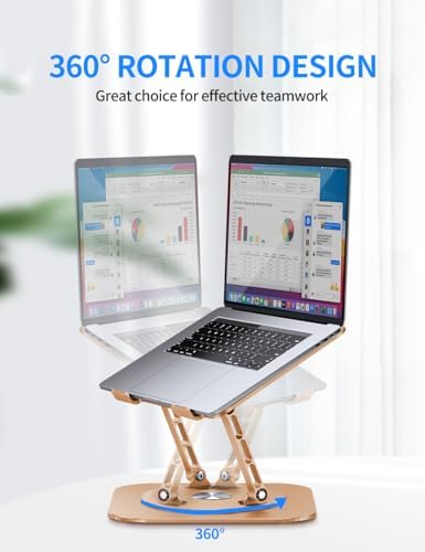 AOEVI Adjustable Laptop Stand with 360 Rotating Base, Computer Stand for Laptop Ergonimic Foldable Laptop Riser for Desk Compatible with MacBook Pro/Air Notebook up to 16 Inches, Gold