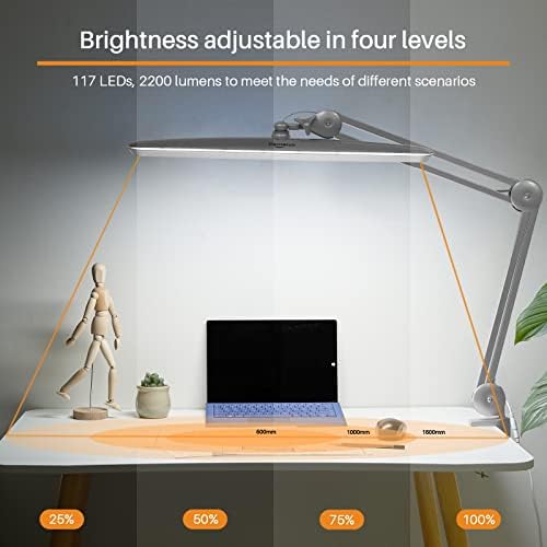 23-Inch LED Task Lamp with Clamp, 24W 2200LM, Silver