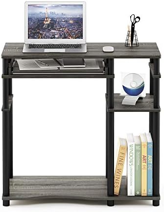 Furinno Abbott Computer Desk with Bookshelf, French Oak Grey/Black