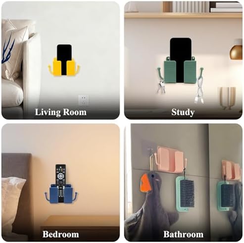 4Pcs Wall Mount Phone Holder Adhesive Wall Phone Mount Charging Stand and Remote Control Stand Multipurpose Socket Pocket Universal Deck Storage Box for Bedroom, Kitchen, Bathroom, Office