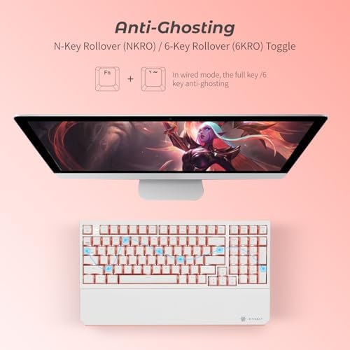 Hexgears X4 Wireless Mechanica Keyboard, 99-Key Linear Switch White Backlit Gaming Keyboard - NKRO 2.4G/USB-C with Wrist Rest, Pudding Keycaps-White/Pink