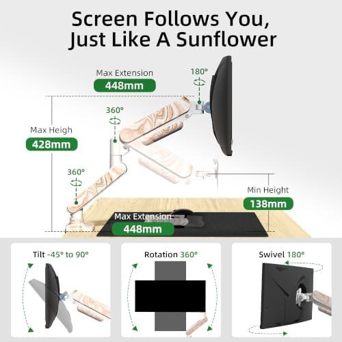 Single Monitor Arm for 17 to 35 inch, Hold 22 lbs, (Light Wood)