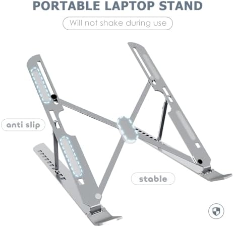 Laptop Stand for Desk Adjustable Laptop Riser Ventilated Heat Dissipation Foldable Portable Holder Compatible with MacBook Air Pro HP Dell Lenovo iPad Tablet Accessory (8-16") (Silver)