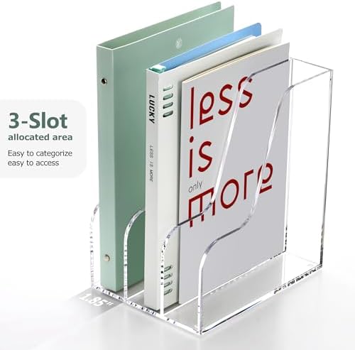 SANRUI Clear Vertical Magazine File Holder, Acrylic Desk Organizer and Storage Bins Holding for Magazines Binders, Notebooks, Envelopes A4 Folder Binder Holders Sorter, 3 Compartments