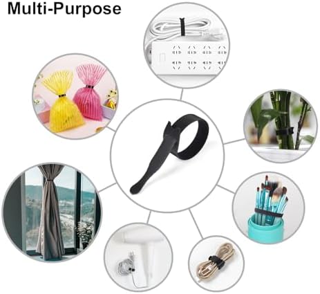 OneLeaf 110PCS Reusable Cable Ties, Adjustable 8-inch Cord Organizer Ties, Multi-purpose Hook Loop Cable Management Wire Ties for Organizing Home, Office, Data Centers, Black (Pack of 2)