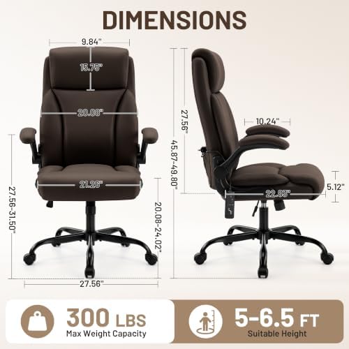 Heated Office Chair, Reclining Desk Chair with Constant Warm Heat, Big and Tall Executive PU Leather Chairs for Heavy People, Ergonomic Wider & Thicker Seat Cushion Gaming Chairs (Dark Brown)