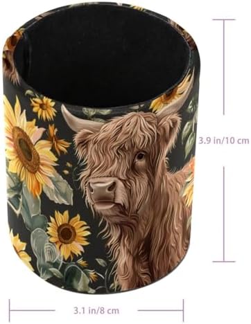Pen Holder for Desk, Highland Cow Sunflowers Pencil Holder Desk Organizer, Large Capacity Pen Cup Makeup Brush Holders Desktop Office Supplies Storage Organizer