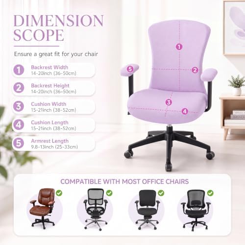 4 Pcs Office Chair Covers Set Computer Armrest Slipcover Seat, Purple