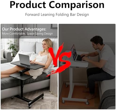 Mobile Standing Desk with Wheels, Height Adjustable Laptop Table, 27.56 Inch Portable Ergonomic Workstation with Locking Casters & Tilting Top, Black