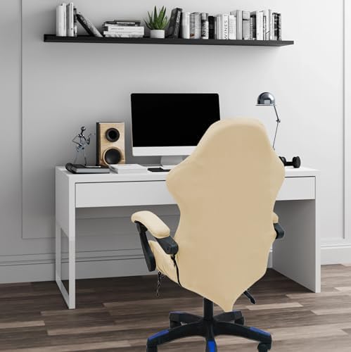 Gaming Chair Cover Set with Armrest Covers, Velvet Stretch Slipcover 1-Piece Form Fit Cover & Chair Armres Covers Included（no Chair） (Cream)
