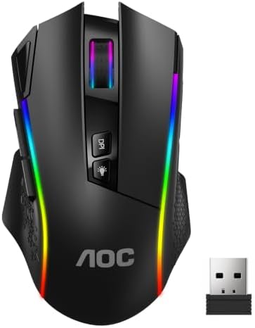 AOC GM401 Wireless RGB Gaming Mouse, 12000 DPI, Rapid-Fire Shotcut, 70Hrs