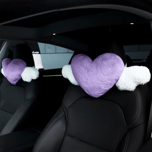 Macarrie 2 Pcs Heart Plush Car Headrest Pillow Angel Wings