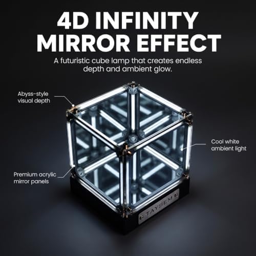 Infinity Mirror Cube Light, USB-C Rechargeable Mood Lighting, White